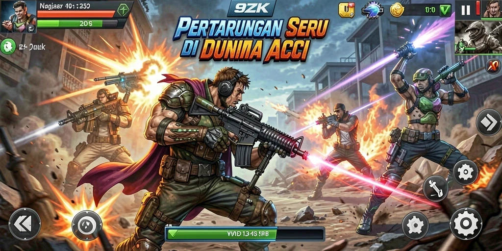Screenshot gameplay 9ZK menampilkan aksi pertarungan yang mendebarkan.