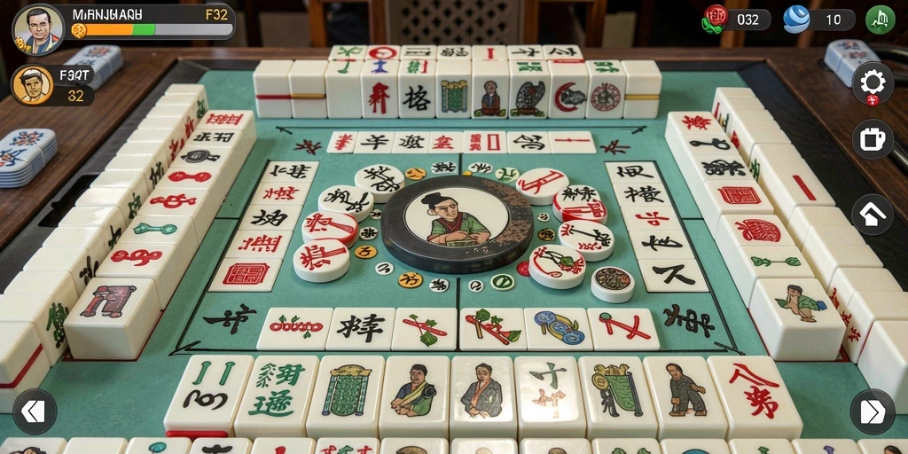 Gameplay F32 menampilkan keseruan permainan Mahjong yang penuh tantangan.