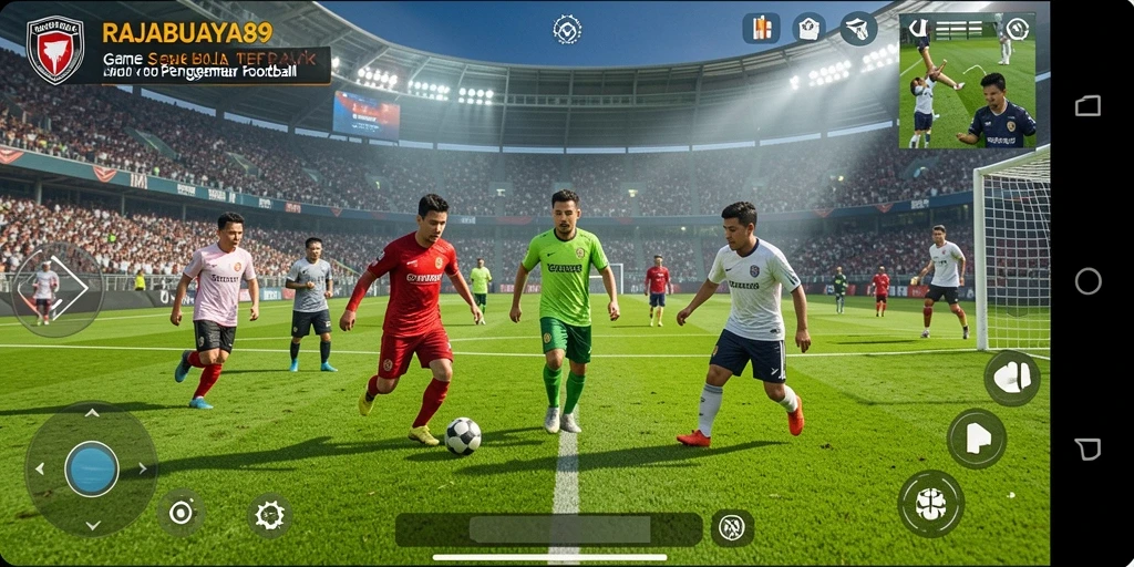 Screenshot gameplay RAJABUAYA89 yang penuh aksi saat pertandingan sepak bola.
