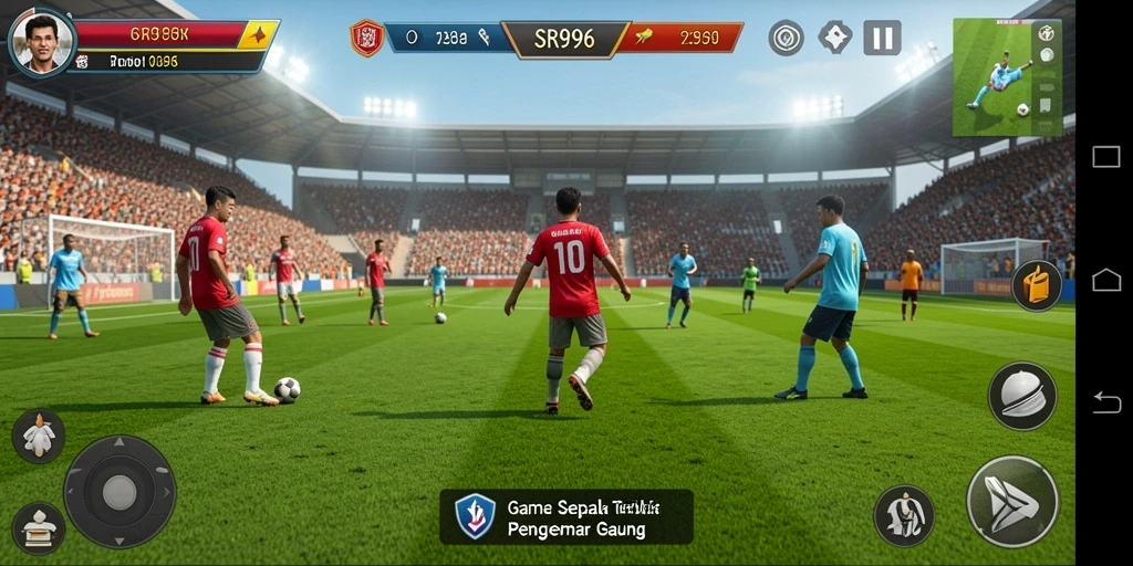 Tampilan gameplay SR996 dengan aksi sepak bola yang dinamis.