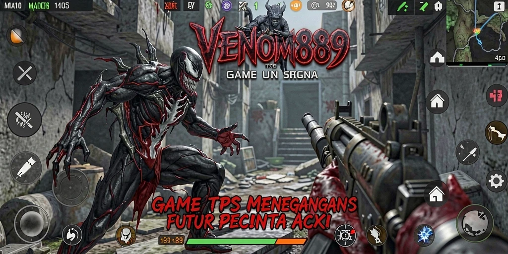 Screenshot gameplay <strong>VENOM889</strong> yang menampilkan aksi seru dalam pertempuran TPS.